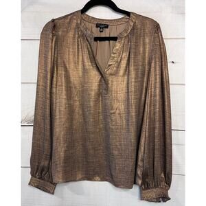 Current Air Top Size MED Brown Gold Long Sleeves Classy Chic